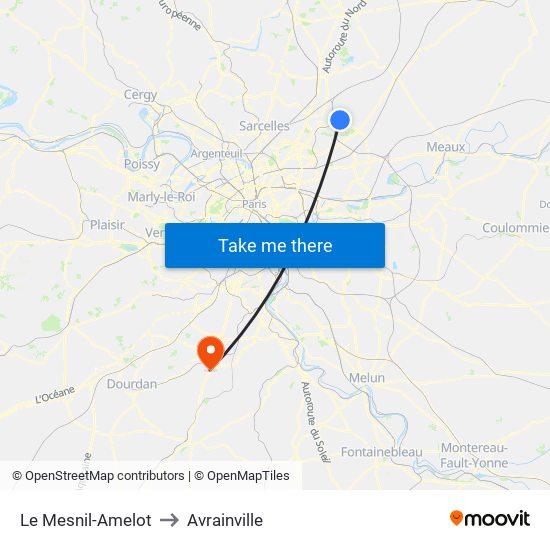 Le Mesnil-Amelot to Avrainville map