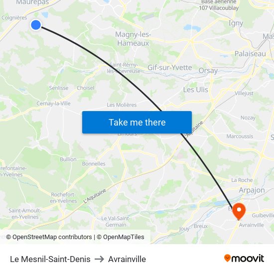 Le Mesnil-Saint-Denis to Avrainville map