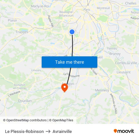 Le Plessis-Robinson to Avrainville map