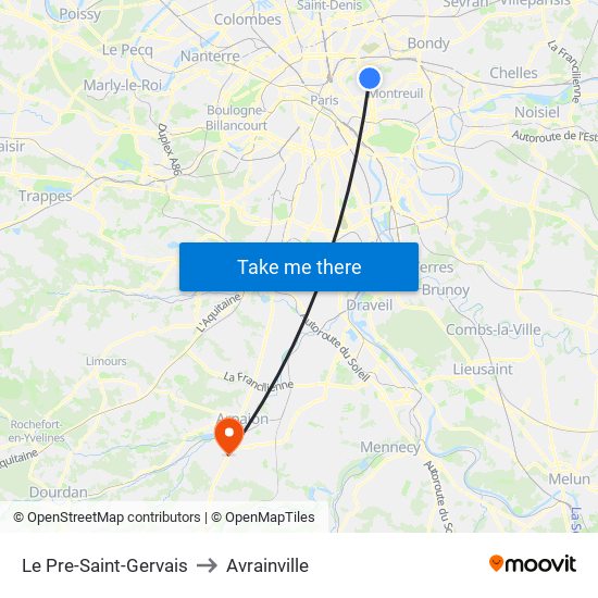 Le Pre-Saint-Gervais to Avrainville map
