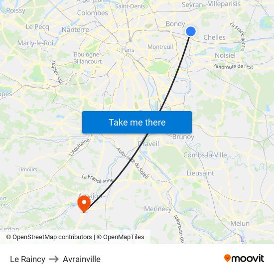 Le Raincy to Avrainville map