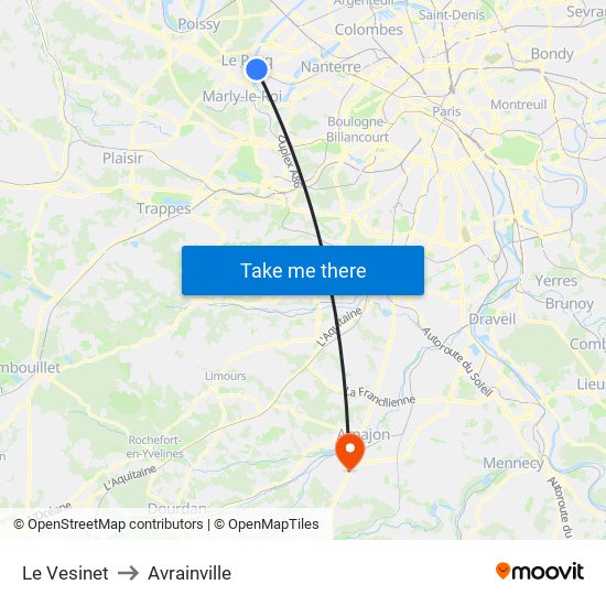 Le Vesinet to Avrainville map