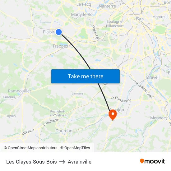 Les Clayes-Sous-Bois to Avrainville map
