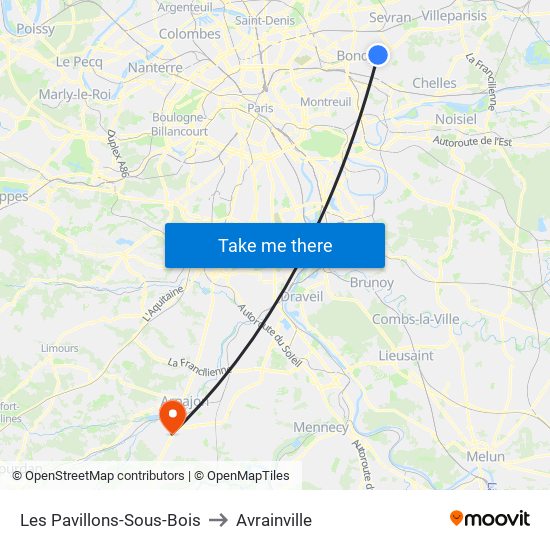 Les Pavillons-Sous-Bois to Avrainville map