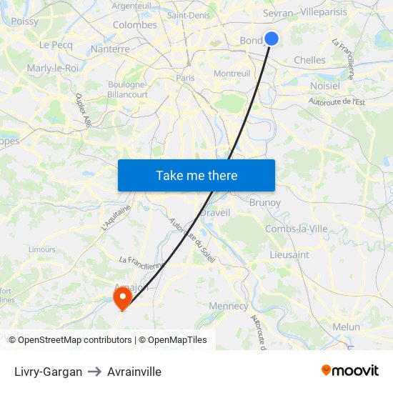 Livry-Gargan to Avrainville map