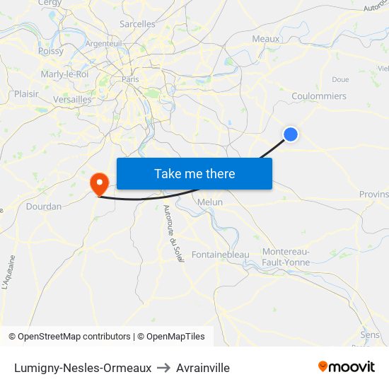 Lumigny-Nesles-Ormeaux to Avrainville map