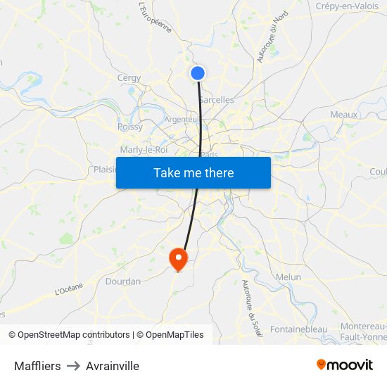 Maffliers to Avrainville map