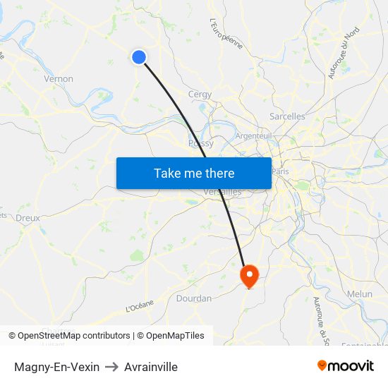 Magny-En-Vexin to Avrainville map