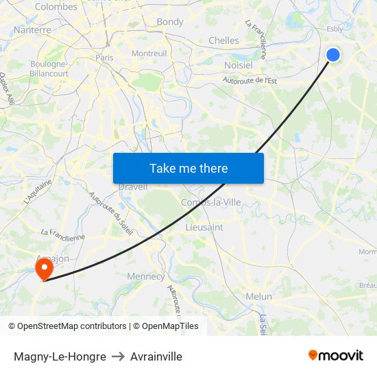 Magny-Le-Hongre to Avrainville map