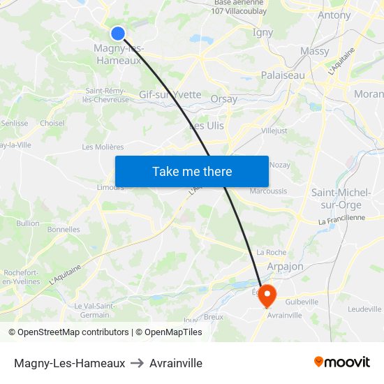 Magny-Les-Hameaux to Avrainville map