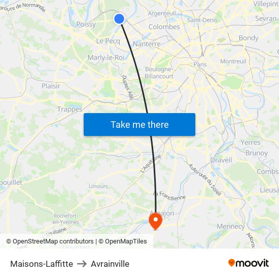Maisons-Laffitte to Avrainville map