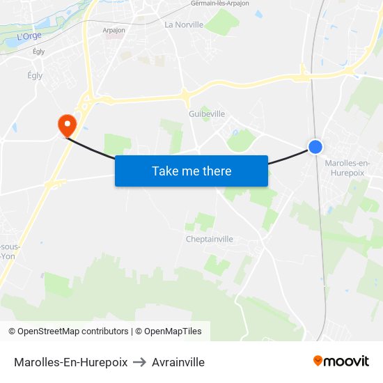 Marolles-En-Hurepoix to Avrainville map