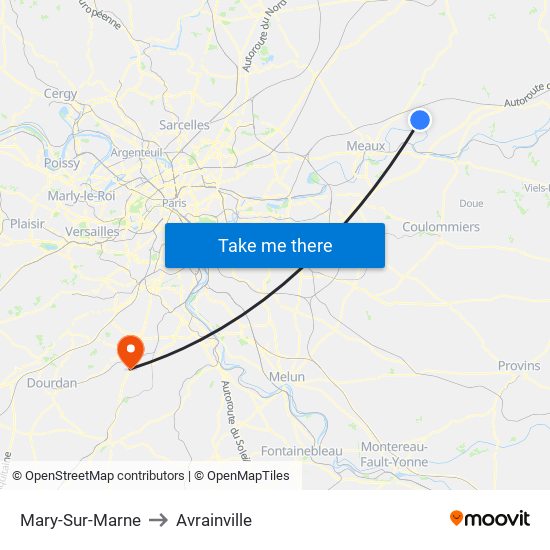 Mary-Sur-Marne to Avrainville map