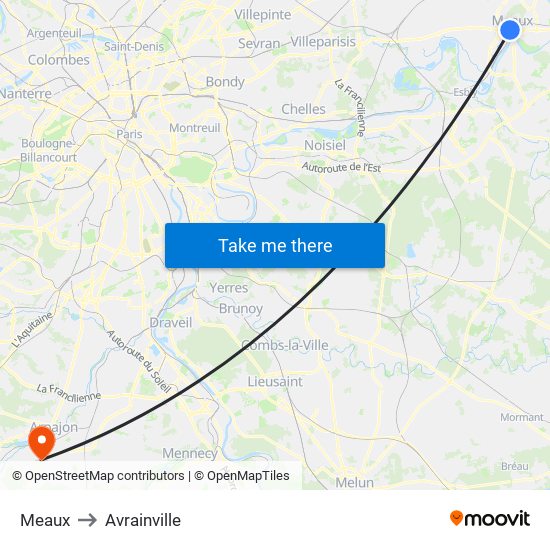 Meaux to Avrainville map