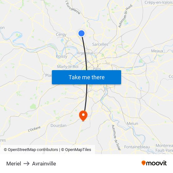 Meriel to Avrainville map