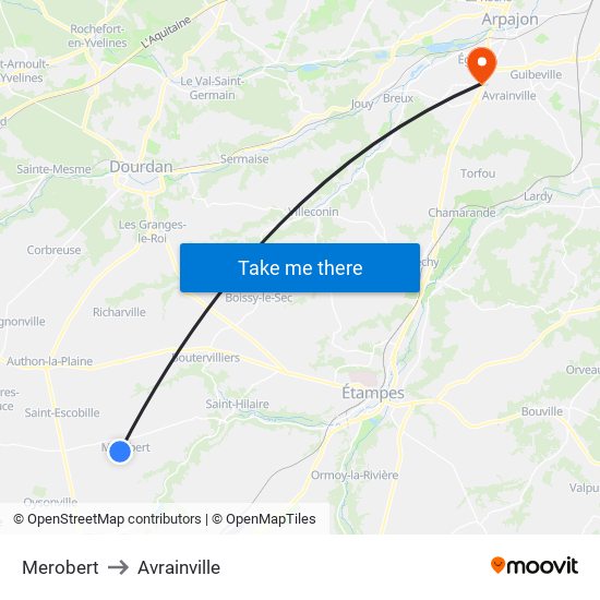Merobert to Avrainville map