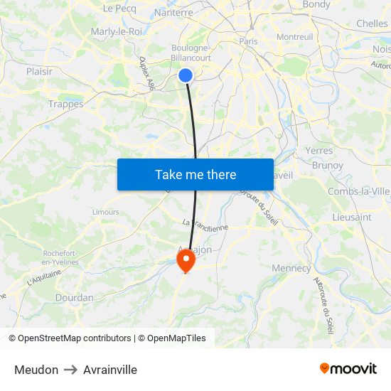 Meudon to Avrainville map