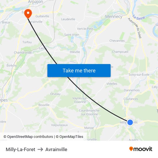 Milly-La-Foret to Avrainville map