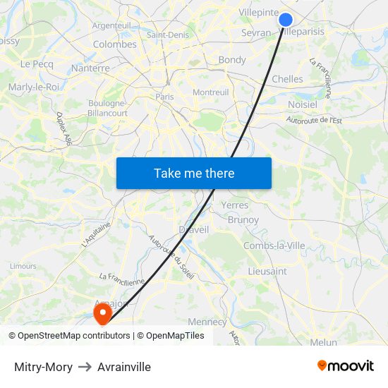 Mitry-Mory to Avrainville map