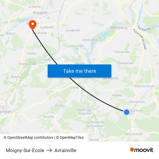 Moigny-Sur-Ecole to Avrainville map