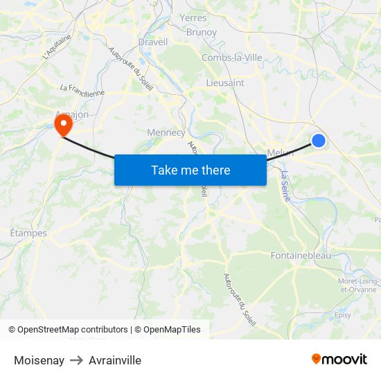 Moisenay to Avrainville map