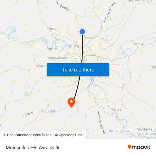 Moisselles to Avrainville map