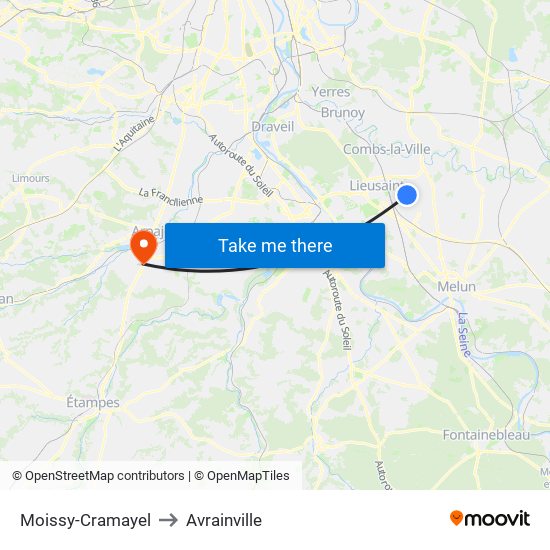 Moissy-Cramayel to Avrainville map