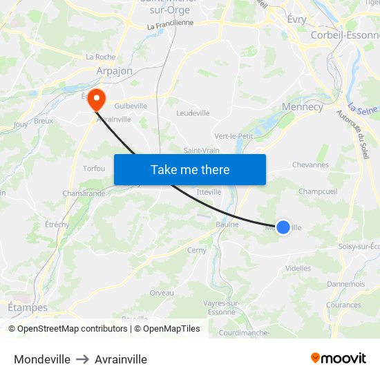 Mondeville to Avrainville map