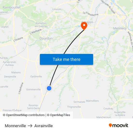 Monnerville to Avrainville map