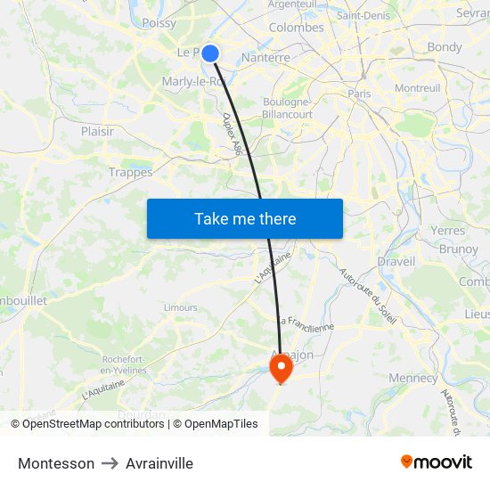 Montesson to Avrainville map