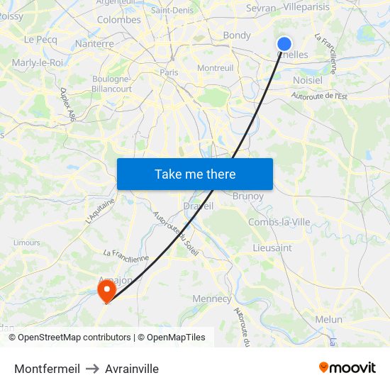 Montfermeil to Avrainville map