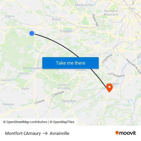 Montfort-L'Amaury to Avrainville map