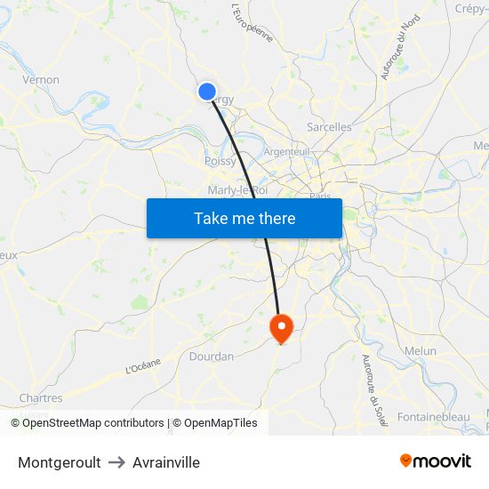 Montgeroult to Avrainville map