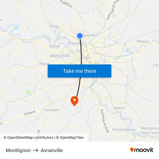 Montlignon to Avrainville map