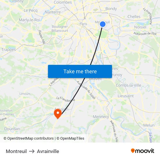 Montreuil to Avrainville map