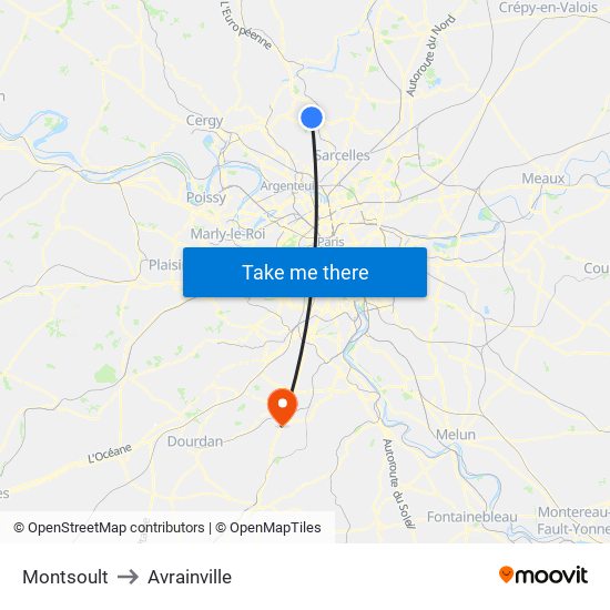 Montsoult to Avrainville map