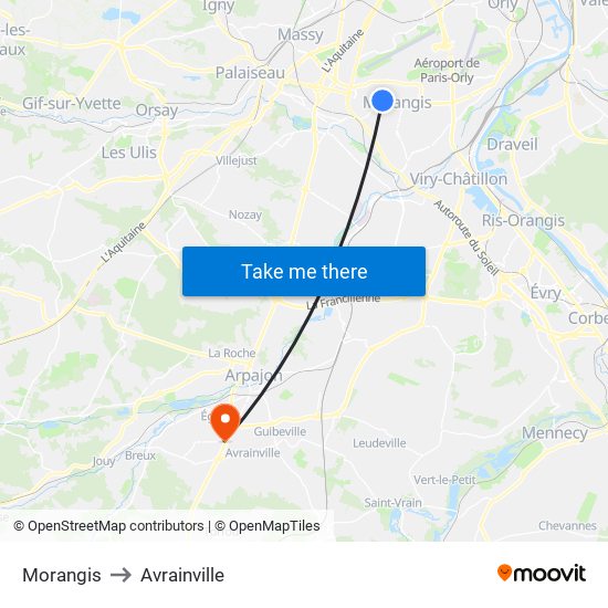 Morangis to Avrainville map