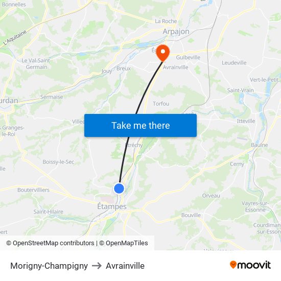 Morigny-Champigny to Avrainville map