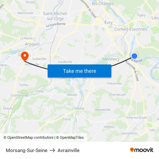 Morsang-Sur-Seine to Avrainville map