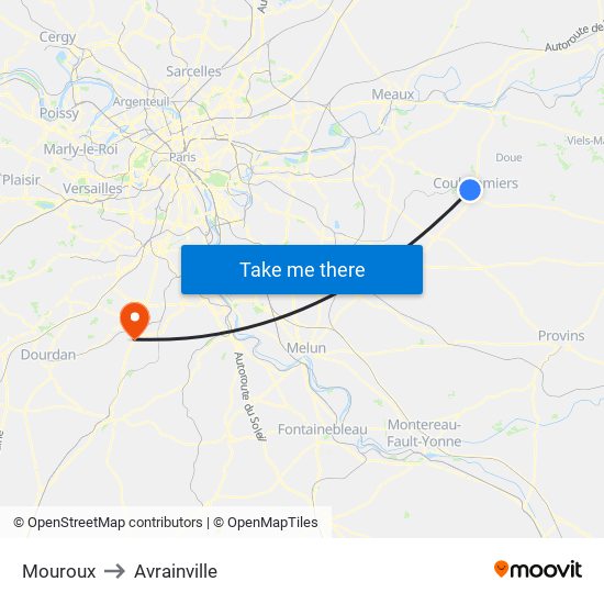Mouroux to Avrainville map