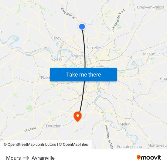 Mours to Avrainville map