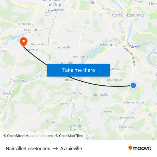 Nainville-Les-Roches to Avrainville map