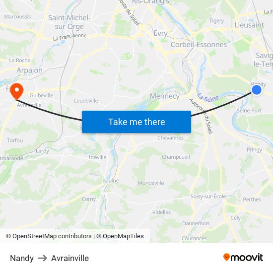 Nandy to Avrainville map