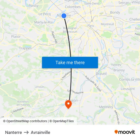 Nanterre to Avrainville map