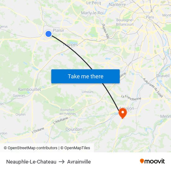Neauphle-Le-Chateau to Avrainville map