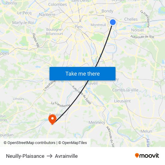 Neuilly-Plaisance to Avrainville map