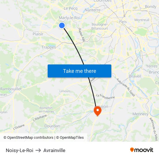 Noisy-Le-Roi to Avrainville map