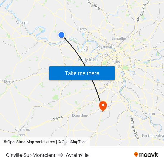 Oinville-Sur-Montcient to Avrainville map