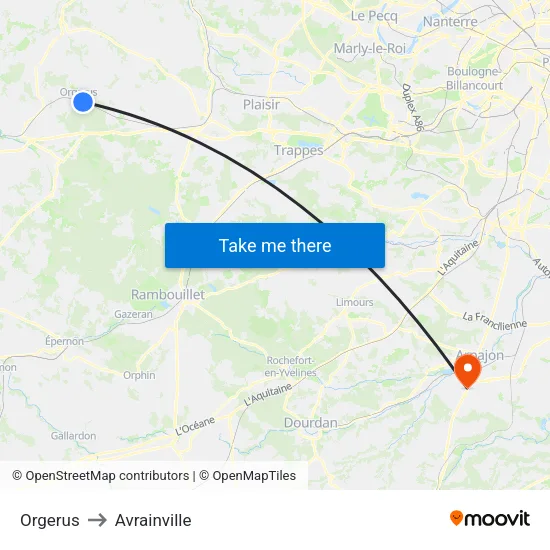 Orgerus to Avrainville map