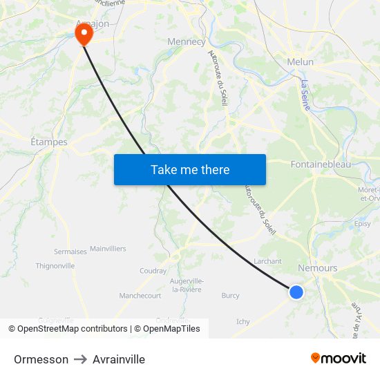Ormesson to Avrainville map